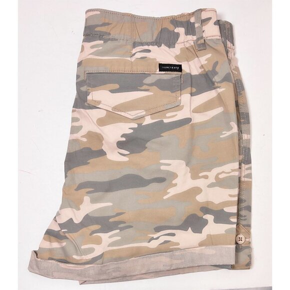 Sanctuary Womens Tan Camo Lightweight Pockets Chino Cuffed Hem Shorts Sz M New - Picture 4 of 8